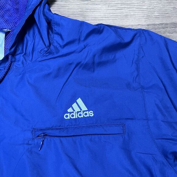 Vintage Adidas Windbreaker Track Jacket Hoodie White Stripe Y2K Size Large - Picture 9 of 14